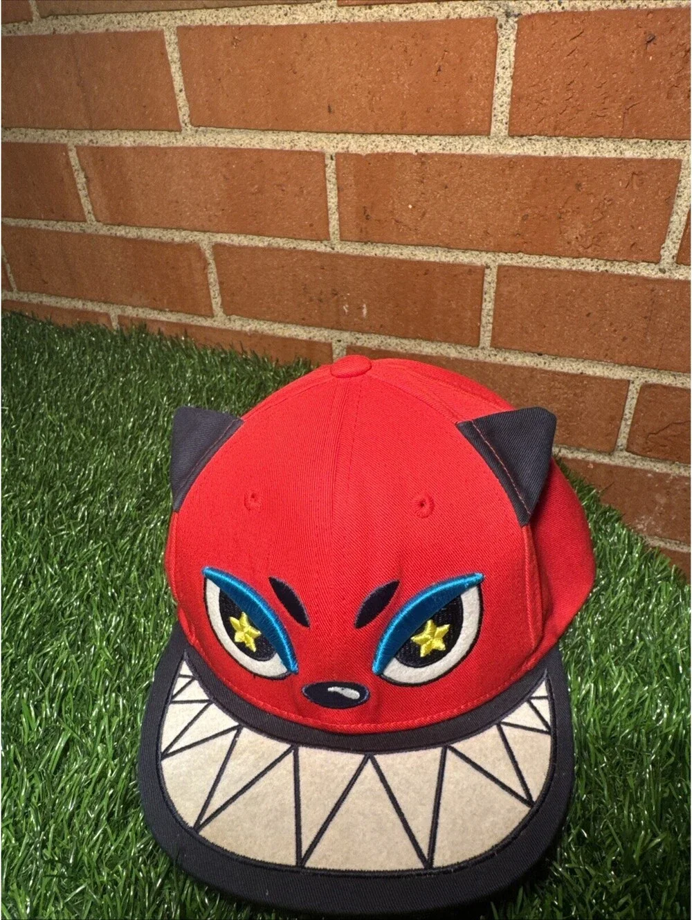 Cartoon Monster Face  Hat with Ear Accents SnapBack Youth Size